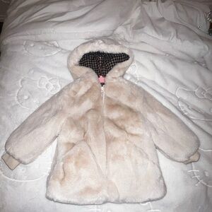 Kids Cream Faux Fur Hooded Coat